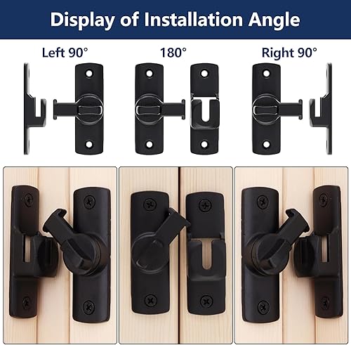 Miniatura 5 de Cerradura de puerta abatible de granero, color negro, resistente 90/180, pestillo de puerta abatible para puerta izquierda y derecha, para armarios
