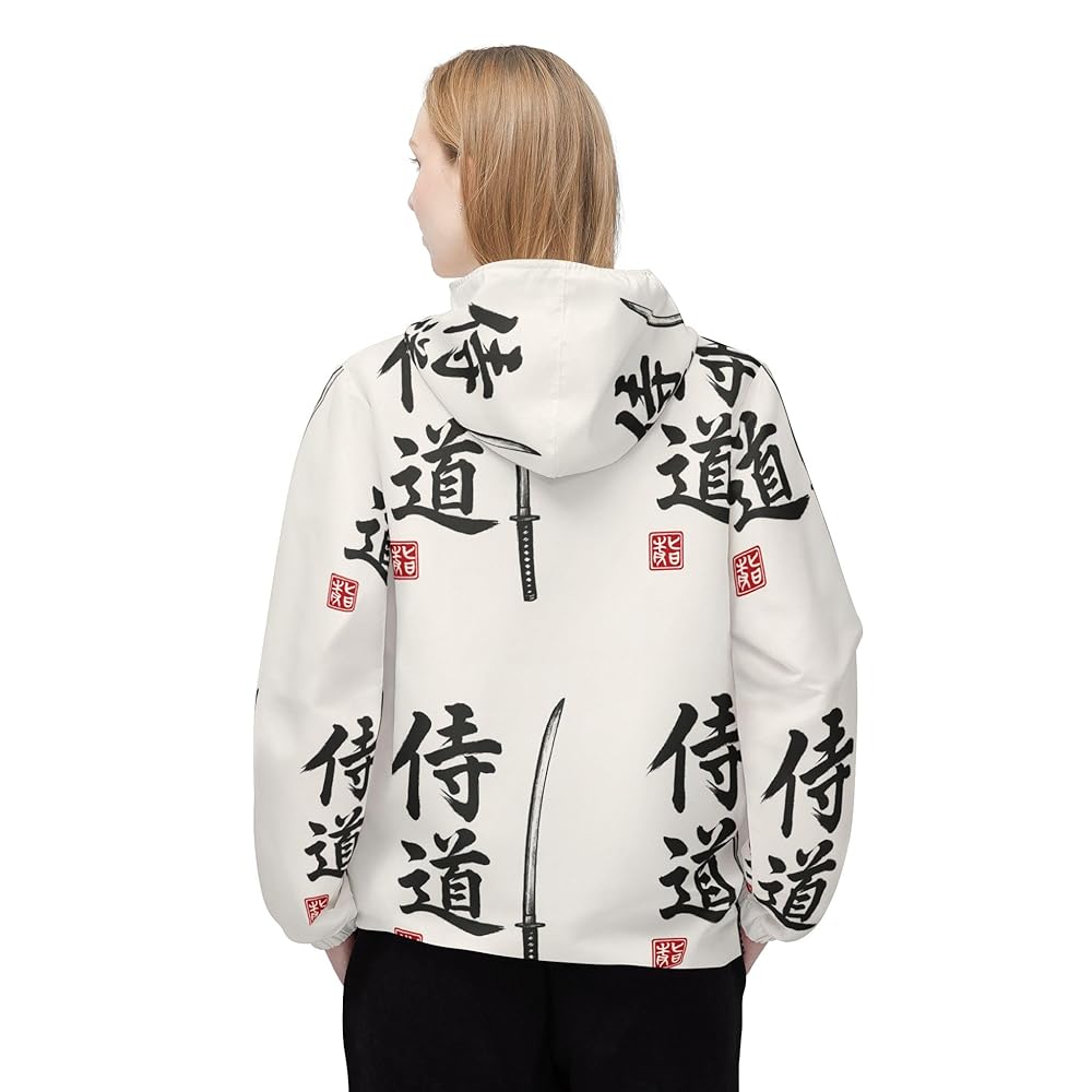 Samurai Windbreaker Jacket – Japanese Katana Print, Anime