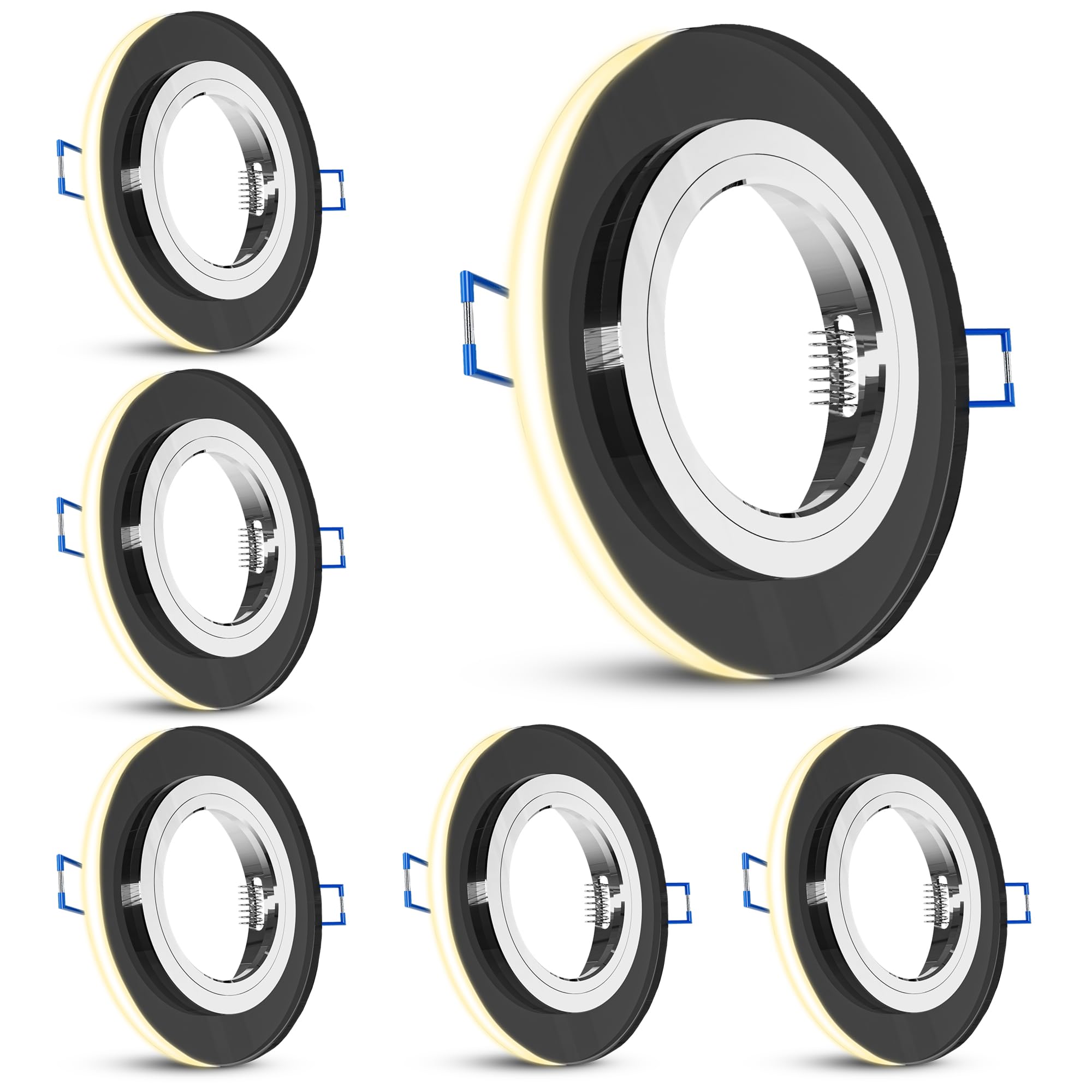 SSC-LUXon YAPU Einbauspot 6er Set schwarz rund für GU10 | Sechs Einbauleuchten mit indirektem Licht - schwarz verspiegeltes Glas, für GU10 oder LED-Module, inkl. Fassung (ohne Lampe)