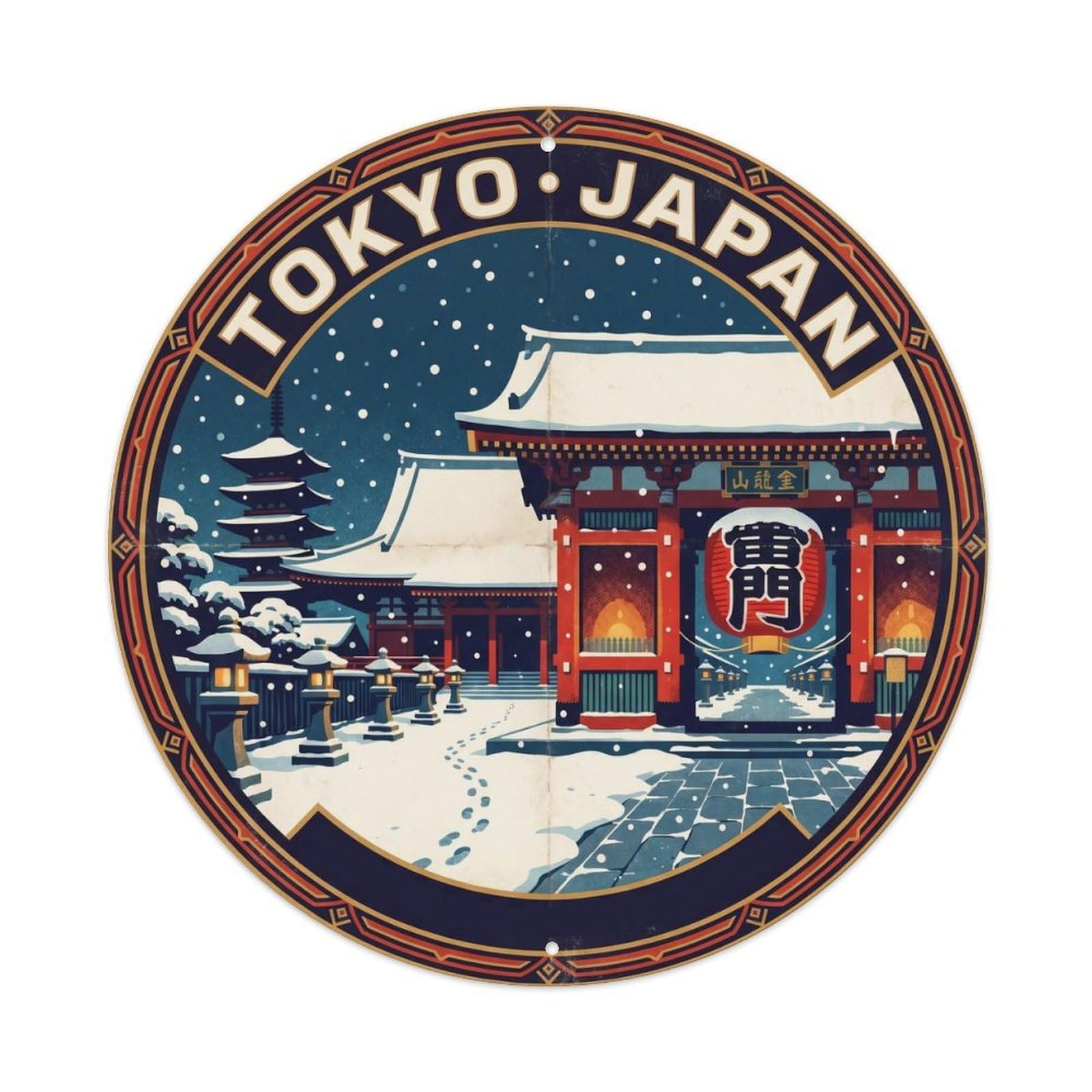 Tokyo Senso Ji Winter Snow Lantern Japan Nature Sakura Metal Tin Sign