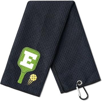 Embroidered Pickleball Towel, Funny Gift for Pickleball Lovers, 16"x 24" Microfiber Towel, Initial E