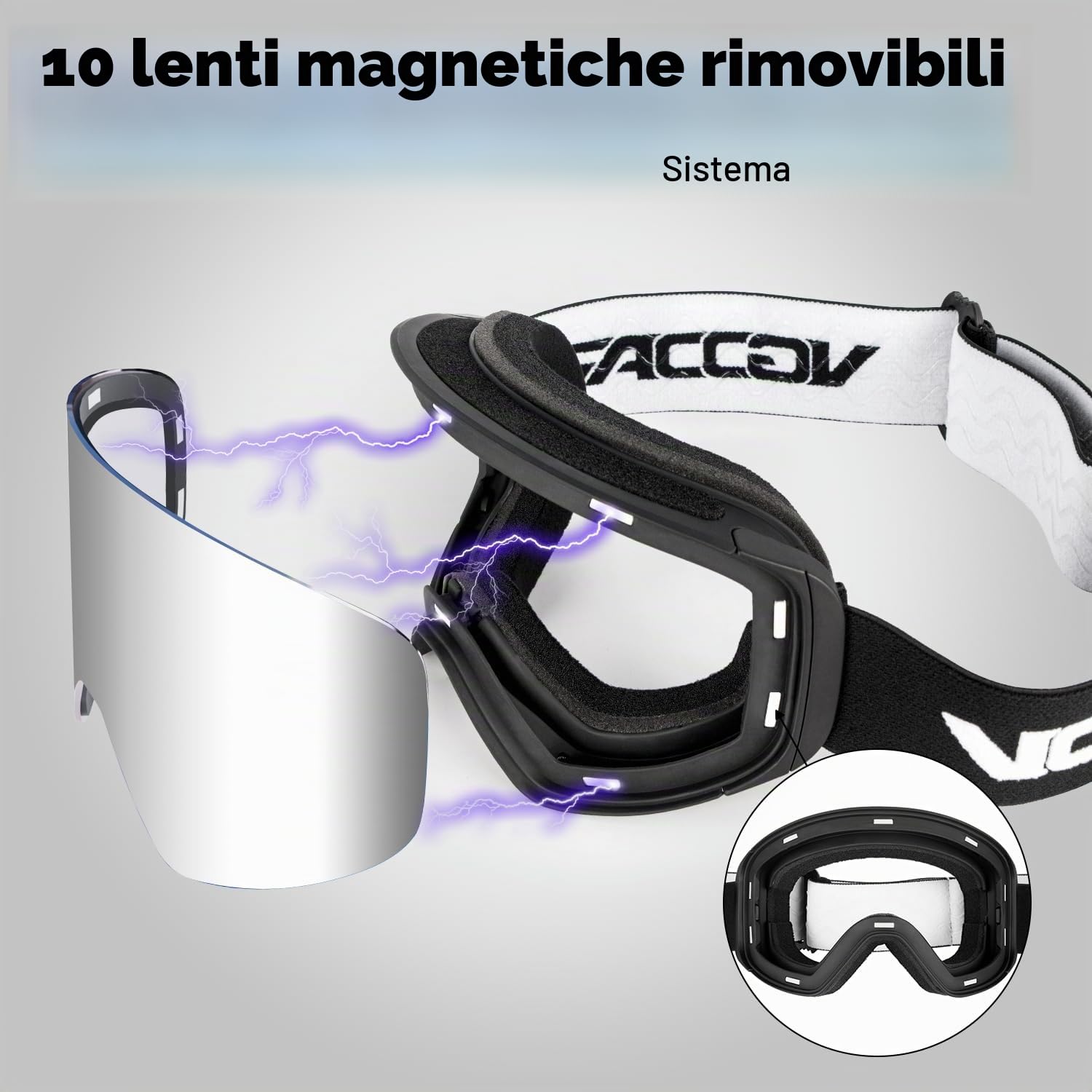 OTG Occhiali da sci con Lenti Magnetiche Staccabili, Maschere da Sci con Lenti Cilindriche Senza Cornice - Maschere da Sci con Protezione Antiappannamento e UV400 per Uomini e Donne