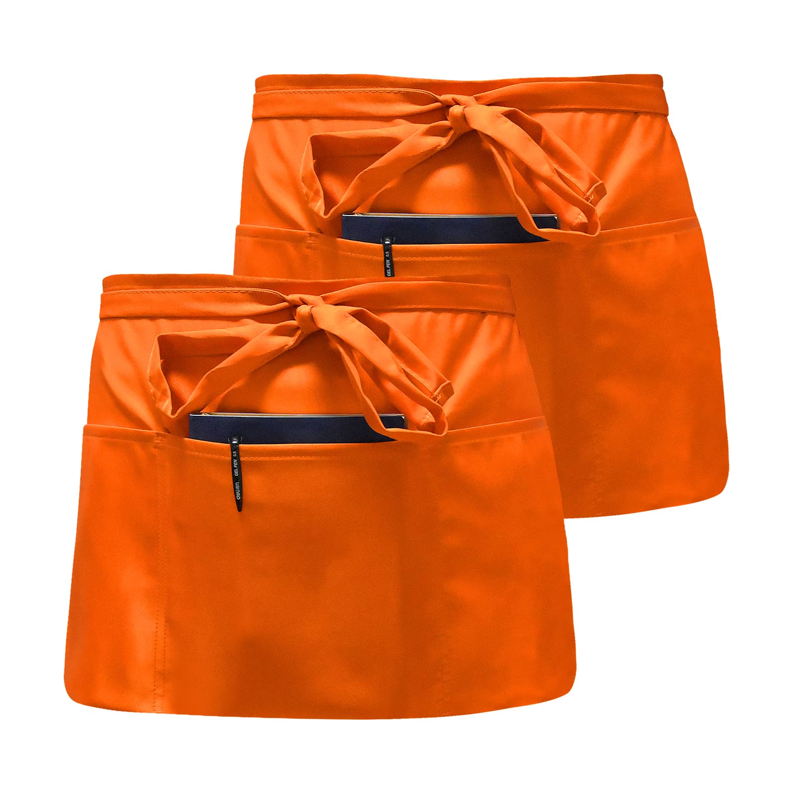Volumoon 2Pcs Grembiule Vita con 3 Tasche, Mezzo Grembiuli Cucina, Grembiuli da Cucina, Grembiule Chef, Grembiule Corto, Cameriera Cameriere