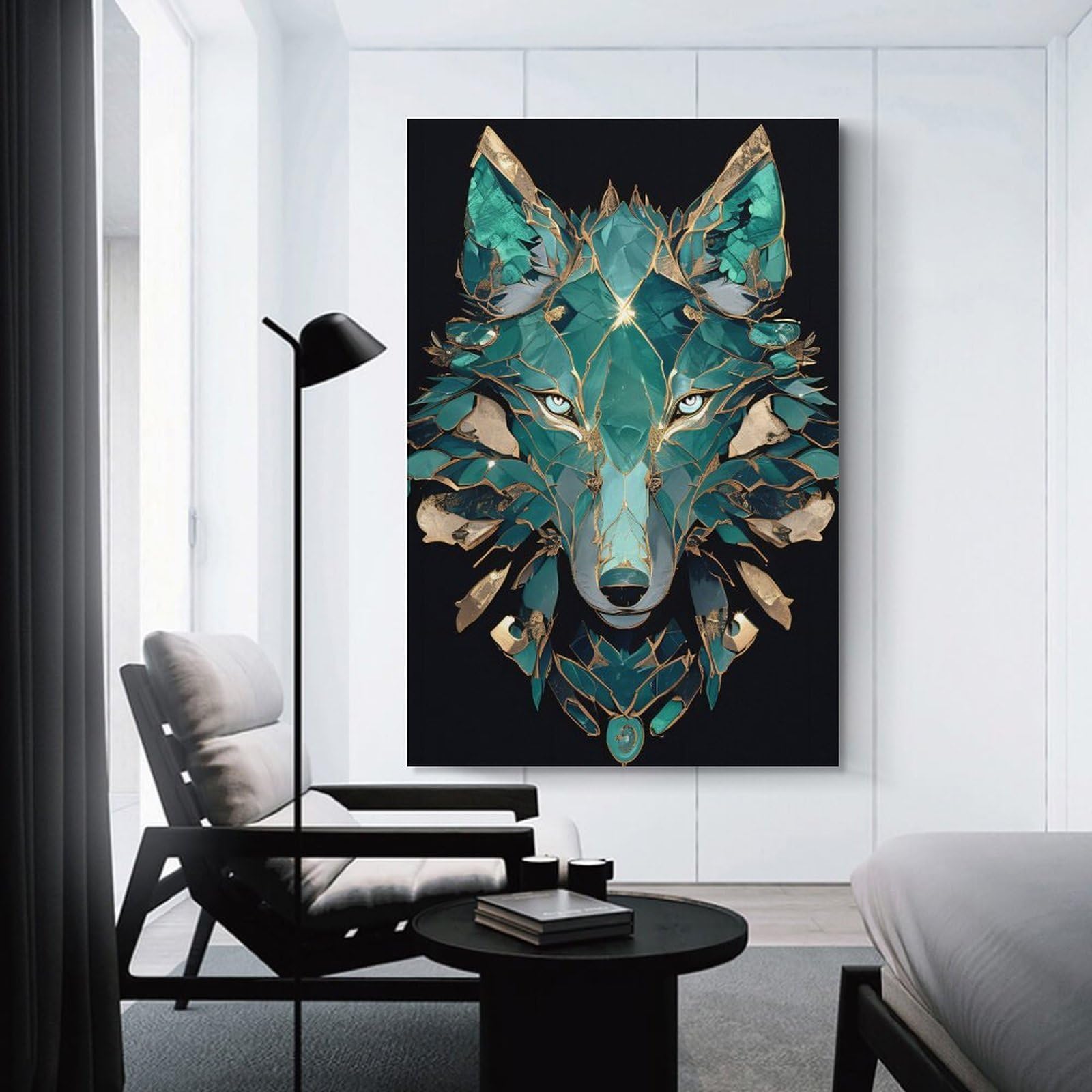 Junmoney Crystalline Wolf Portrait Home Decor Wall Art 12x18inch(30x45cm), for Hallway, Bedroom Or Modern Interiors, Canvas Artwork with Gifting Potential