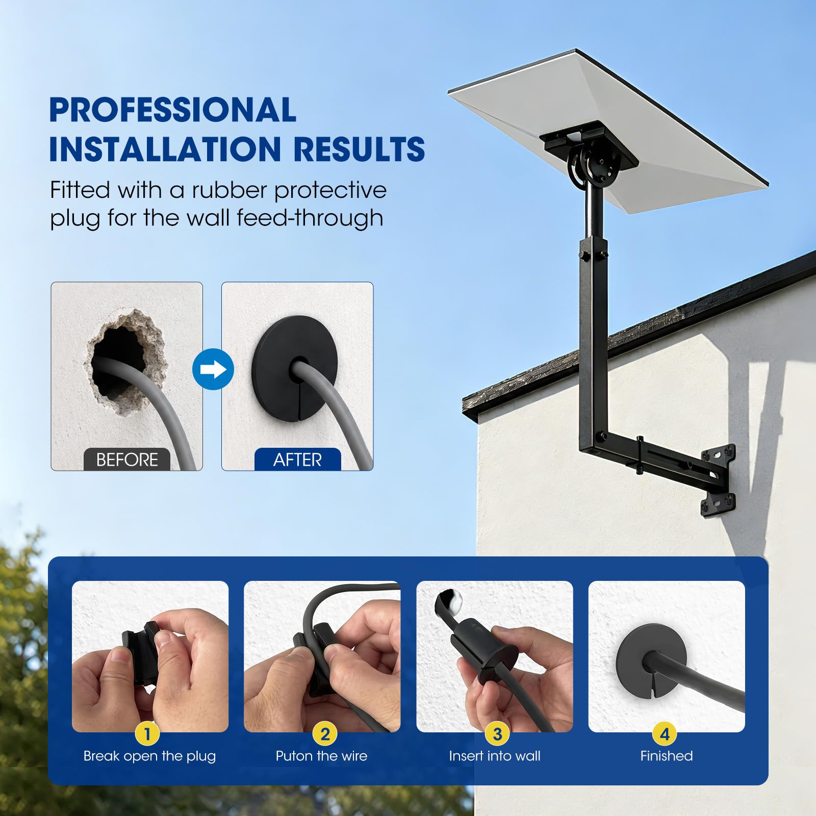Support starlink, Gen 3 Starlink Wall Mount, 360° Adjustable, Extendable Telescopic Arm, + 2 Black cable starlink Protector Caps
