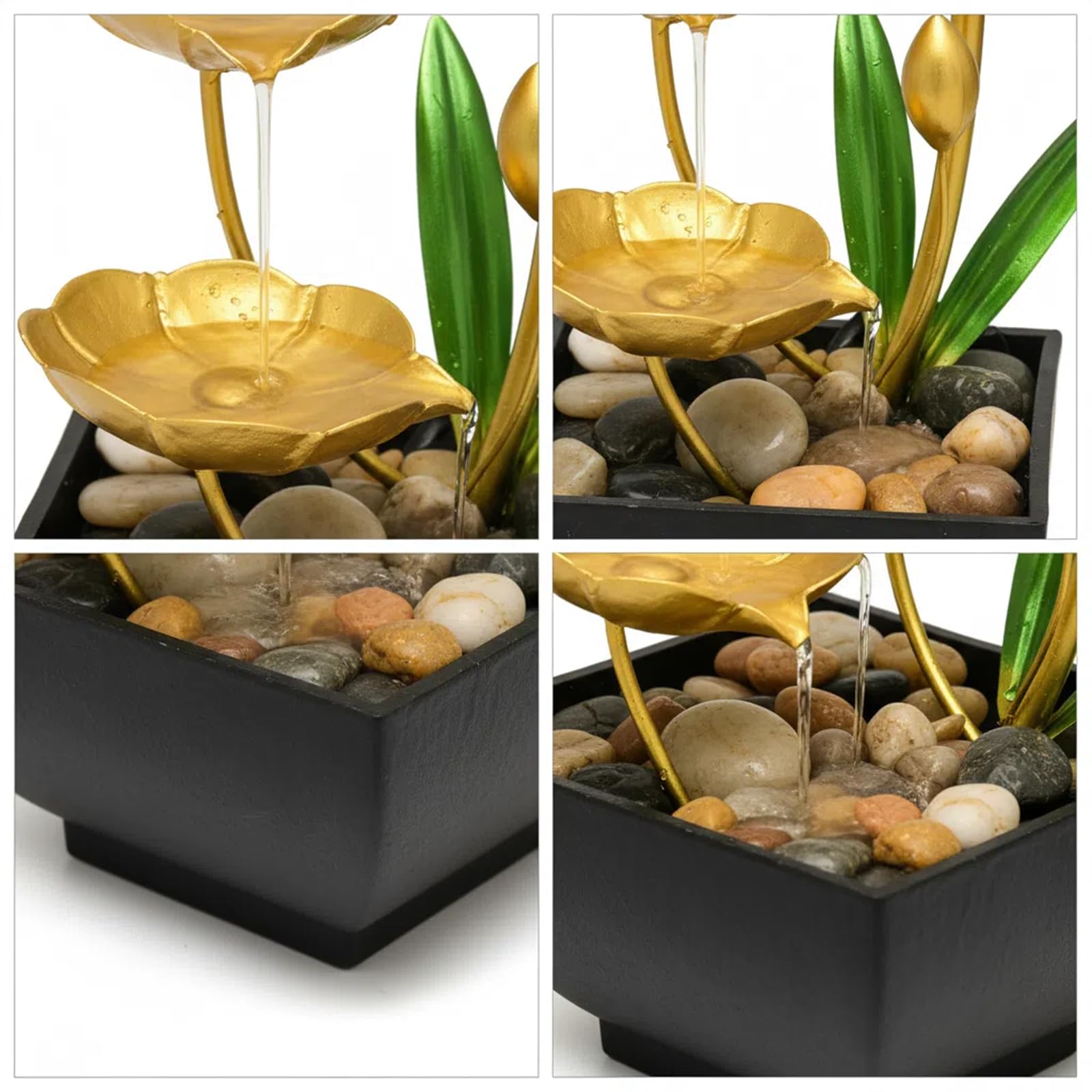 Gold Tabletop Water Fountain, Fall Decor Desktop Waterfall, Indoor Lotus Desktop Decorative Fountain, Home Bathroom Bedroom Decor. 3