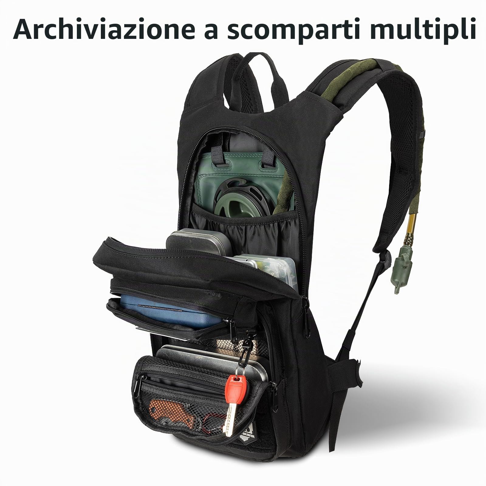 Jueachy Zaino Idratazione con 3L TPU Vescica d'Acqua: Tattico Zaino Moto Sci Bici Trail Running MOLLE Militare Borsa Sportivo Uomo Donna Accessori Sport per Ciclismo Maratona Corsa Trekking