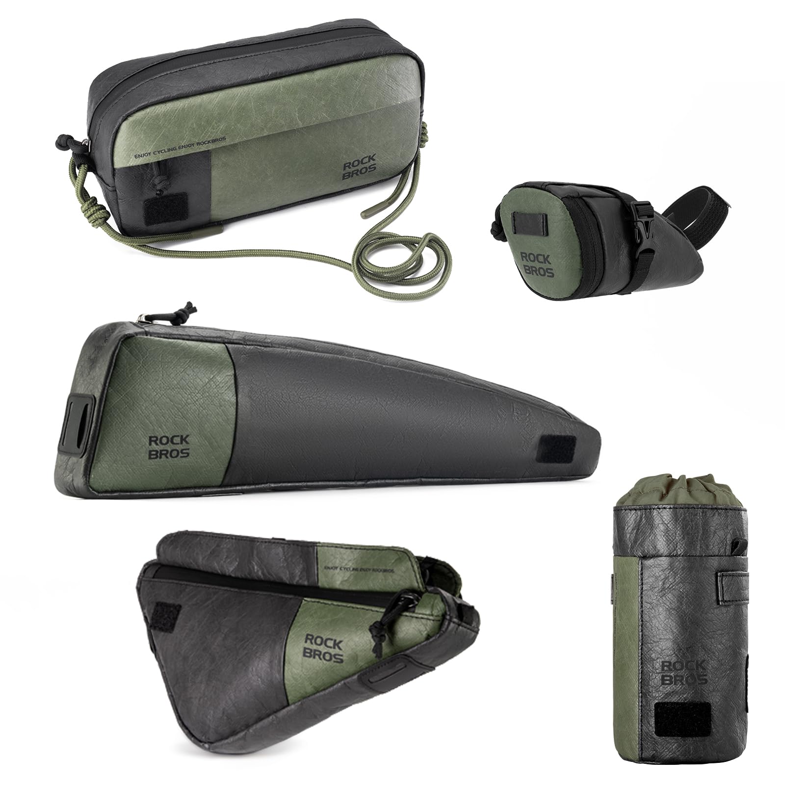 ROCKBROS Bikepacking Fahrradtaschen Set 5-teilig, Rahmentasche, Lenkertasche, Satteltasche und Feedbag, Ultraleicht für Rennrad, MTB, Trekkingrad und Faltrad