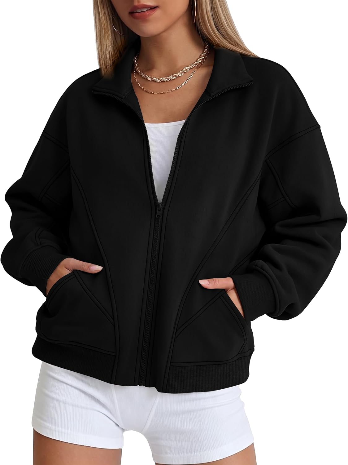 Women's Zip Up Sweatshirts 2026 Y2k Oversized Fleece Collar Jacket