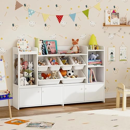 Miniatura 3 de Treesland Organizador grande de almacenamiento de juguetes para niños de 55 pulgadas, estantería para niños, armario de almacenamiento de juguetes