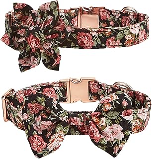Dog Collar Floral Dog Collar for Girl Dog Soft Comfy Pet Collars with Safety Buckle Detachable Flower and Knotbow Adjustable Dog Collars for Puppy/Small/Medium/Large Dog/Girl Dog/Boy Dog