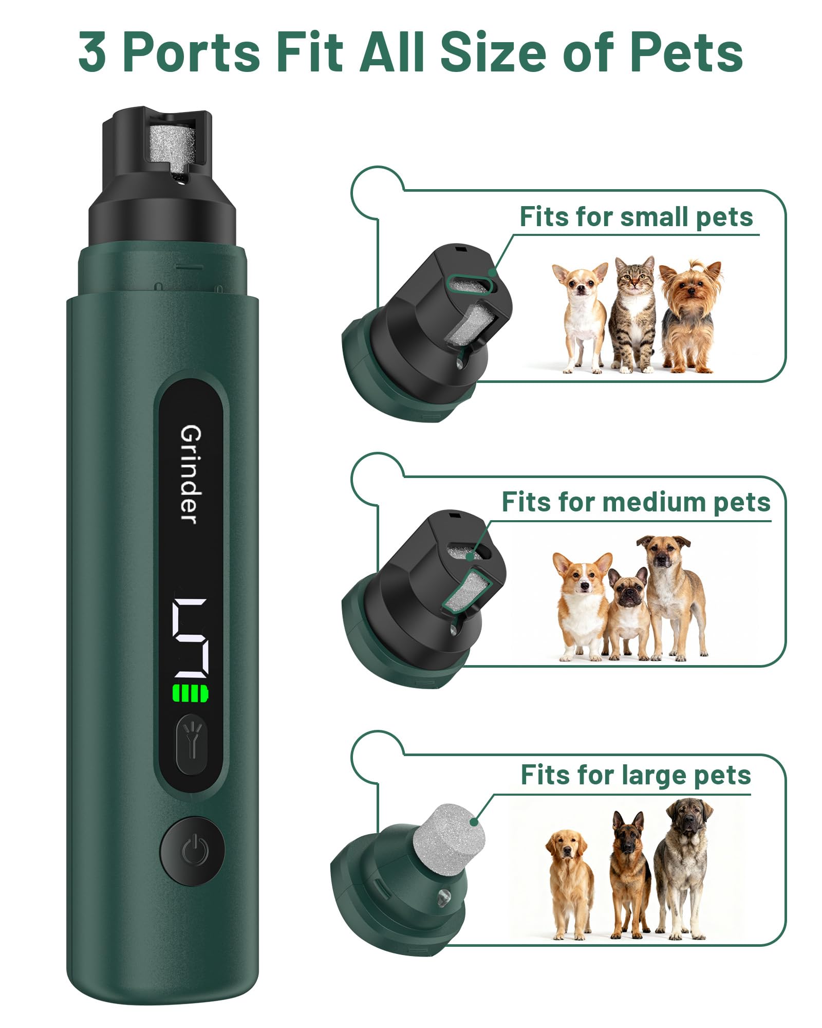 Dog Nail Grinder - 5-Speed Rechargeable Electric Dog Nail Clippers with LED Light, Super Quiet & Painless Electric Nail File for Large, Medium & Small Dogs, Toenail & Claw Grooming Filer - 4