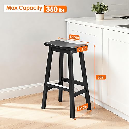 Miniatura 3 de PayLessHere Bar Stools Set of 2, Saddle Stools 30 Inch Heigh, Bar Chairs Seat with Footrests and Industrial, Kitchen Counter Stools for Restaurant,