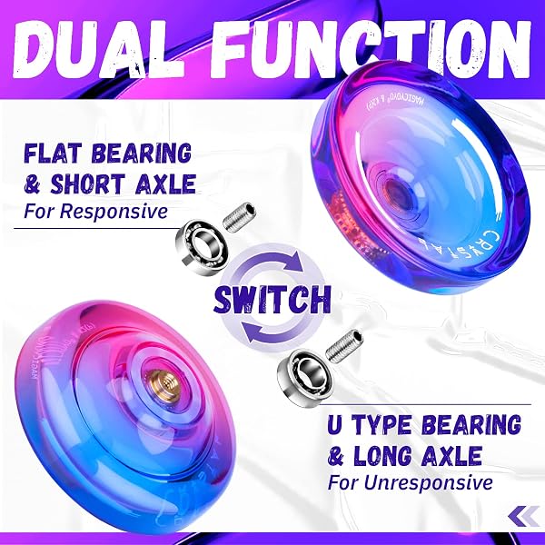 MAGICYOYO Responsive JoJo für Kinder, Profi JoJo K2 Kristall Rosa Lila, Dual Purpose Yoyo für Anfänger, Trick Professional Jo Jo Spielzeug, mit Unresponsive Yoyo Lager Kit, 12 Saiten, Fall - 5