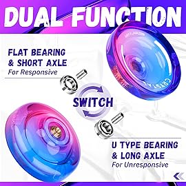 MAGICYOYO Gift Pack of 2 Yoyos K2, Responsive Yoyo for Kids Beginners, Dual Purpose Plastic Yoyo with Extra Unresponsive Yo Yo Bearing+ Removal Tool + 12 Yoyo Strings+ Yo-yo Case(Crystal Gradient)