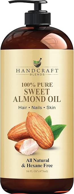 Handcraft Blends Sweet Almond Oil 16 Fl Oz | 100% Pure and Natural | Bath & Body Oil | Premium Grade Carrier Oil | Skin | Hair | Body | Massage | Hexane-Free