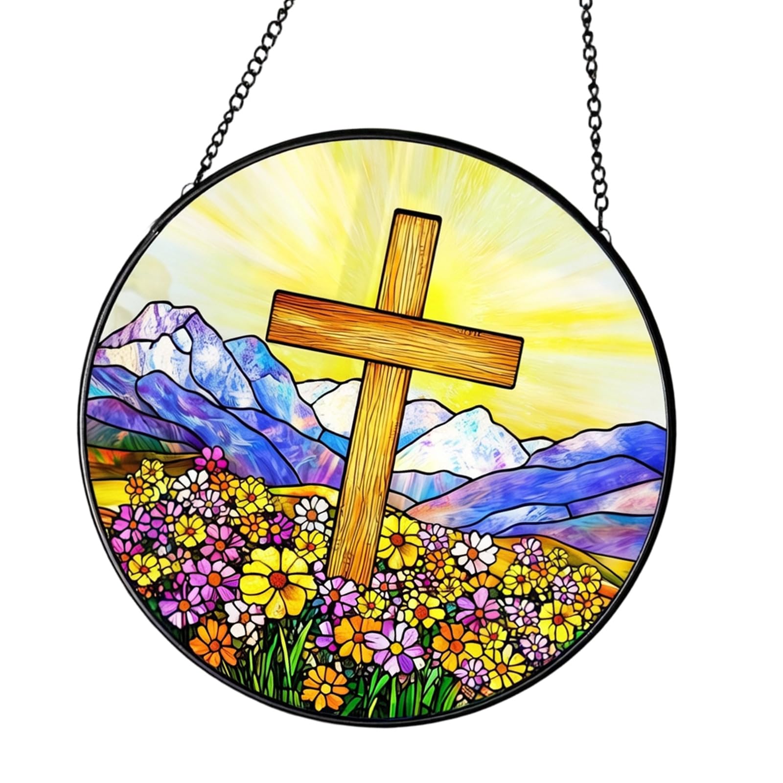 Mekalero Crosses Wildflower Stained Glass Suncatchers, Window Hanging, Religious Crosses Sun Catcher, Easter Suncatchers Decor, Religious Gifts, Gifts, Easter Window Hanging