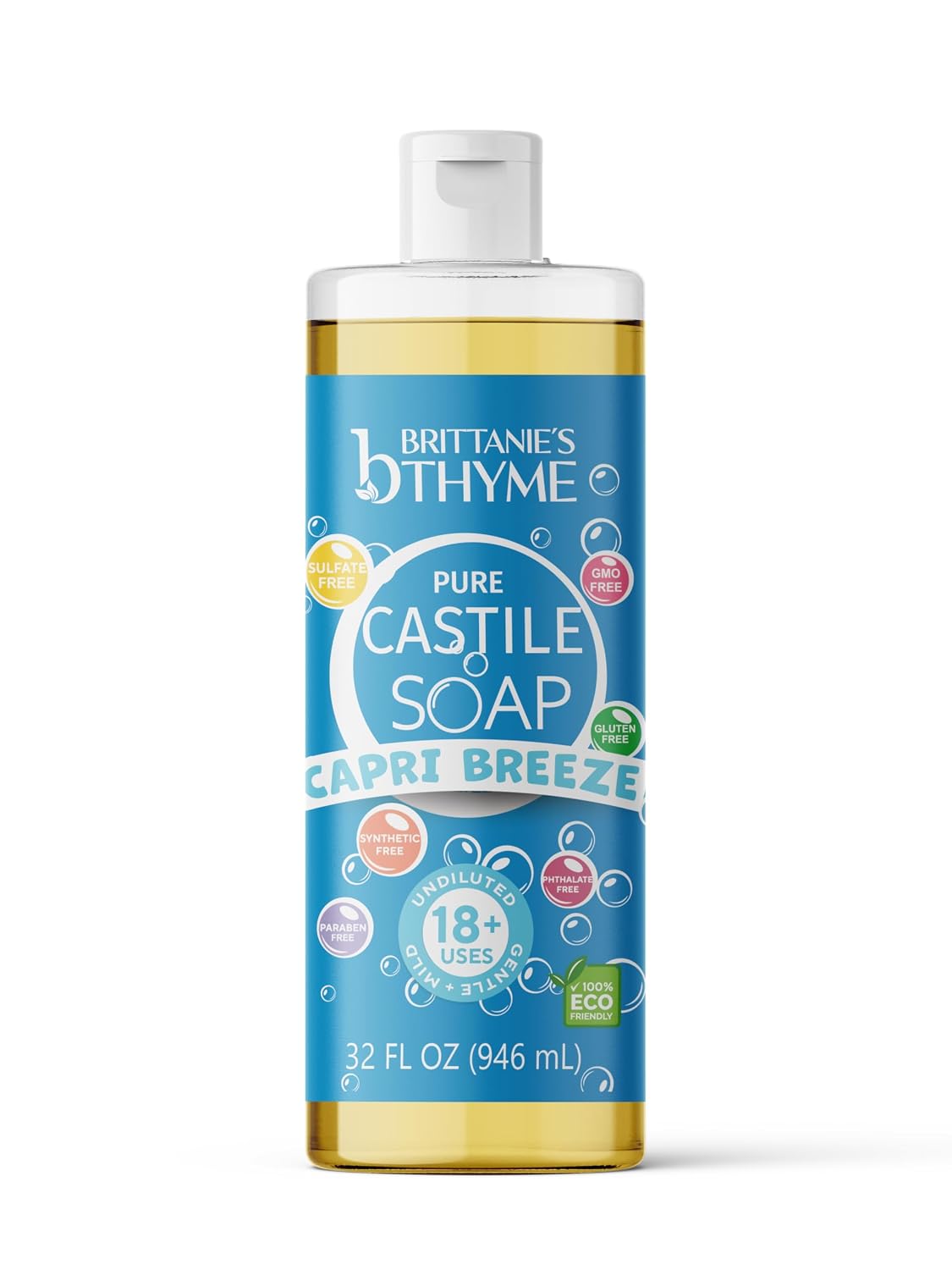 Brittanie's Pure Organic Castile Liquid Olive Oil Soap Refill, Volcano Scent Capri Breeze | Face, Body Wash, Dishes, Pets & Laundry | Vegan & Gluten Free Non-GMO (32 Fl Oz (Pack of 2))