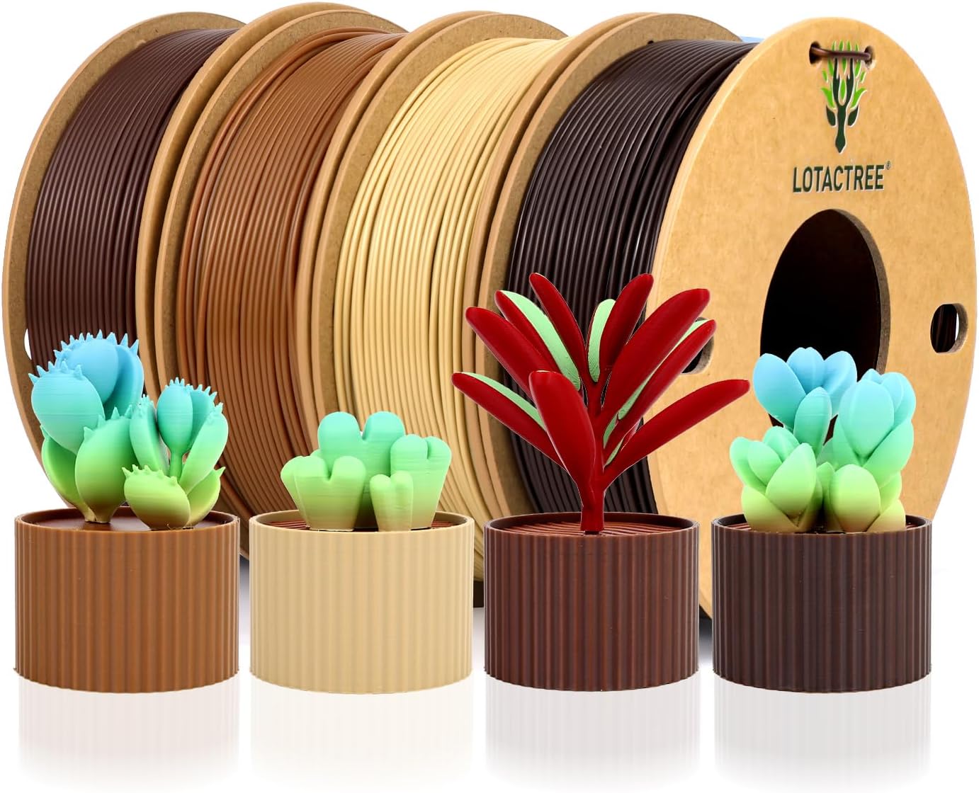 PLA Force Filament Wood Bundle, 4 Colors (Walnut/Teak/Cherry/Oak), PLA Filament 3D Printing Filament 1.75mm, 250g X 4 Pack