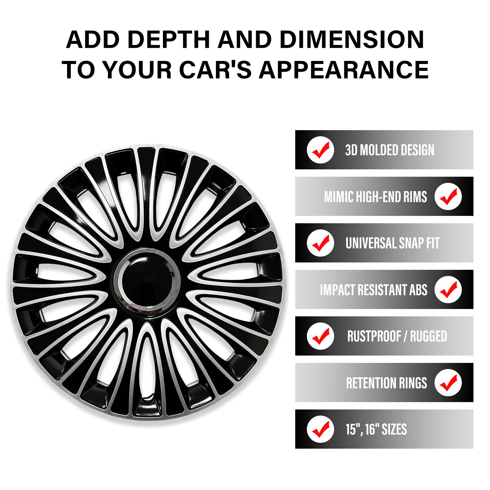 Snap On Hubcap Set 16 Inch Wheel Covers (Set Of 4) — ABS Plastic ...
