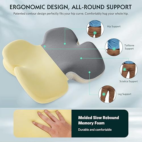 Miniatura 3 de Cojín de asiento, almohadilla de asiento de alivio de presión para largas horas sentadas en sillas de oficina y automóvil, cojín ergonómico de