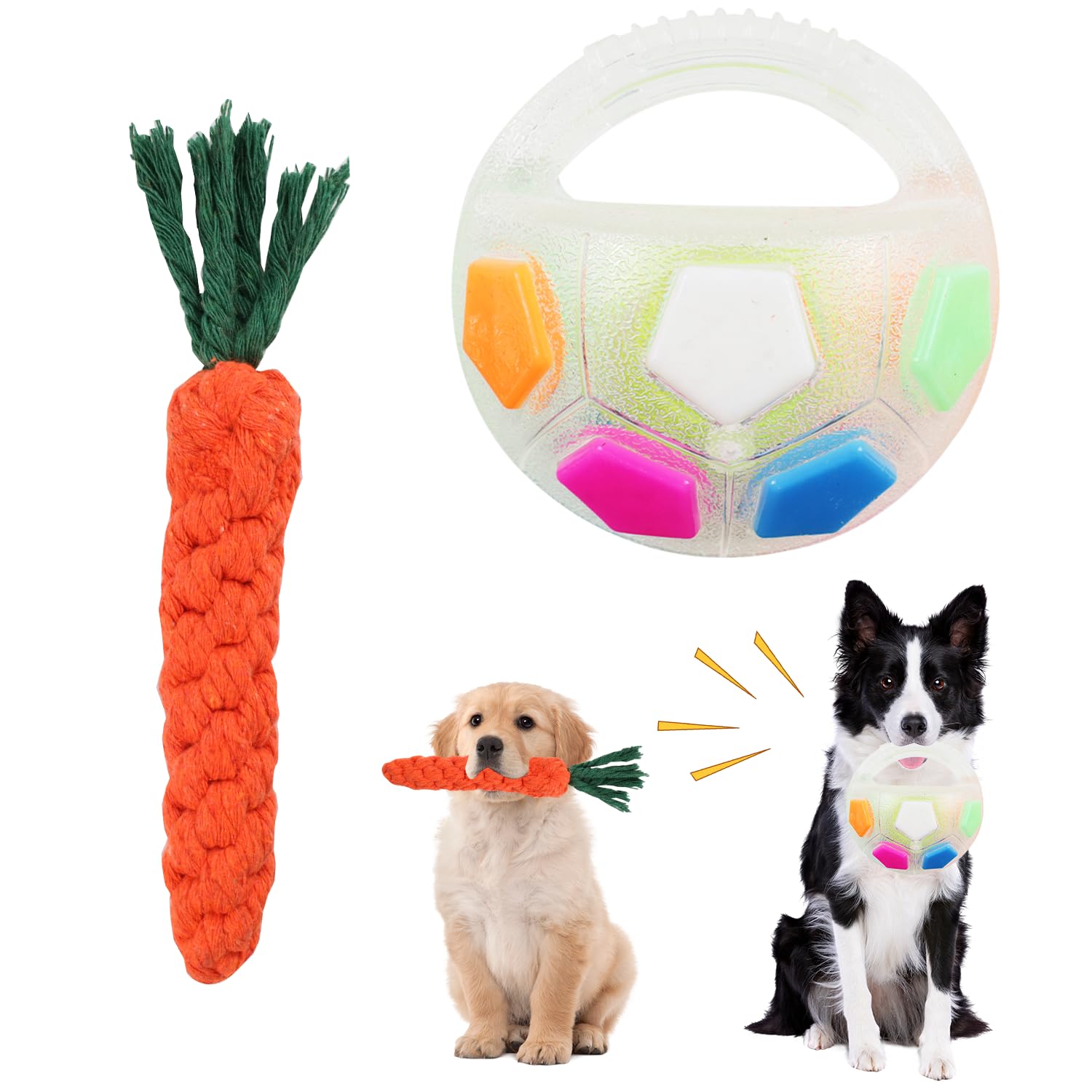 The Mellow Dog Calming Ball mit Hundespielzeug Karotte, Hundespielzeug Unzerstörbar, Antistressball Hund Intelligenzspielzeug, Interaktiver Spielball mit Handle für kleine, mittelgroße und große Hunde