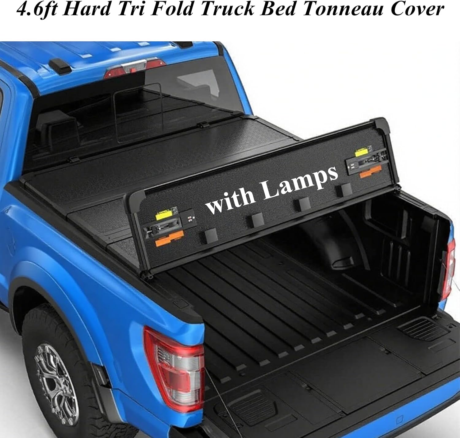 4.6ft hard tri-fold truck bed tonneau cover with lamps replacement for ford maverick 4.6ft 2022 2023 2024 2025 bed length 4'6"/54" without drilling akwh black