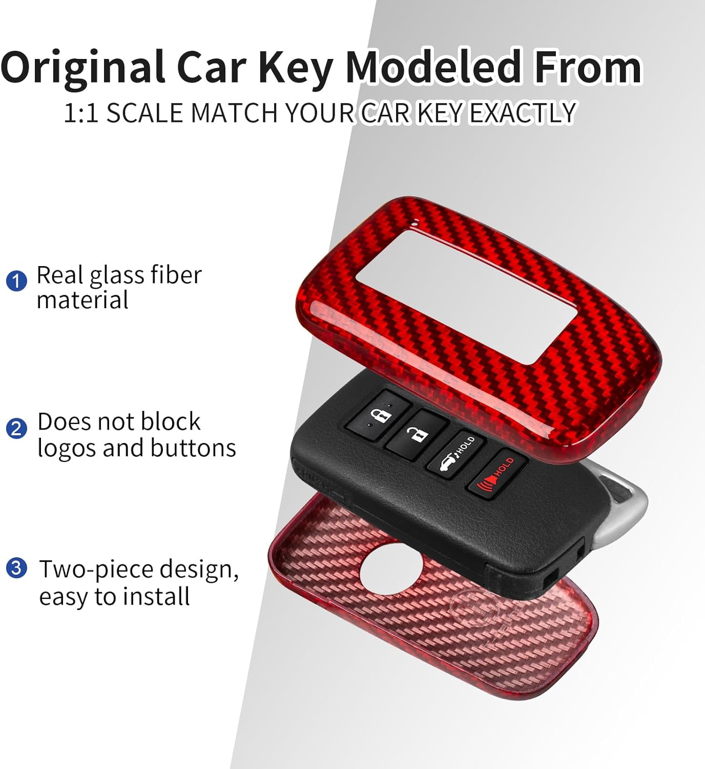 T-carbon Glass Fiber Key Fob Cover fits for Lexus Key Case Fits for Lexus is ES GS RC NX RX LX 200 250 350 4-Button Smart Key Fob with Keychain,Red