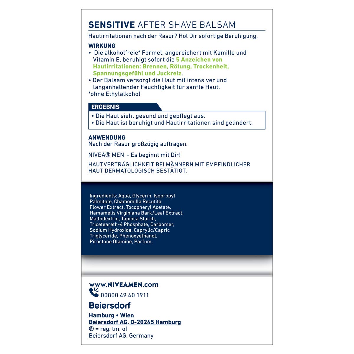 NIVEA MEN Sensitive After Shave Balsamo in confezione da 3 (3 x 100 ml), dopobarba lenitiva, cura della pelle dopo la rasatura con camomilla e vitamina E