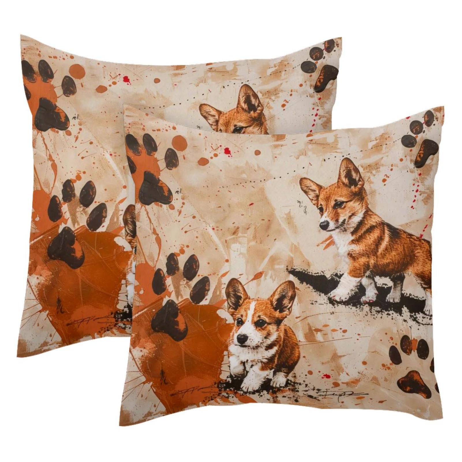 Housses de coussin Corgis lot de 2 housse velours 50x50 empreinte patte