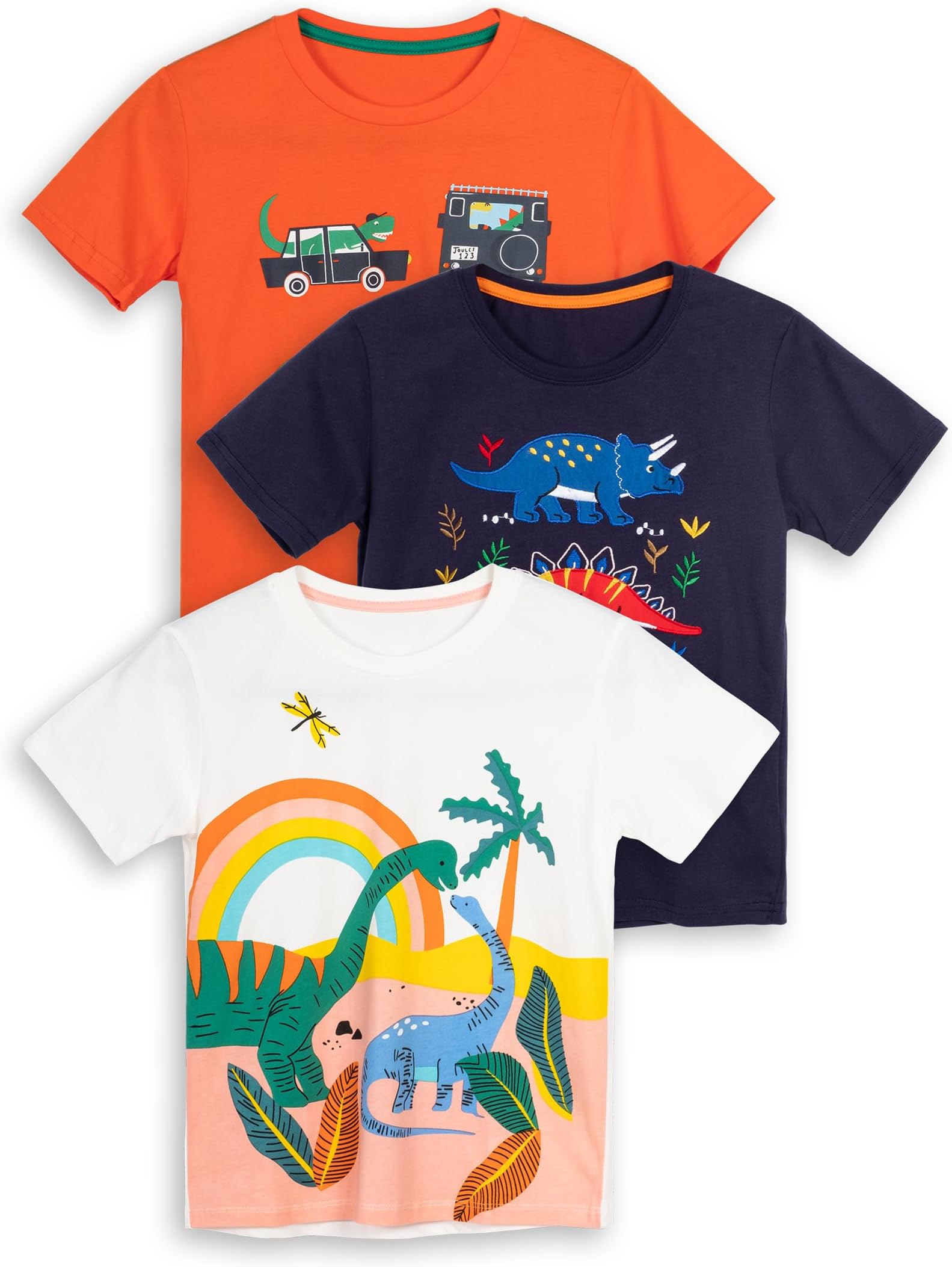 YoungSoul Boys Dinosaur T-Shirts Crewneck Short Sleeve Shirts 3-Pack Toddler Tops
