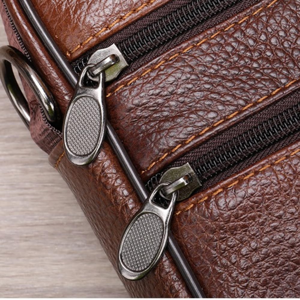 Torba na ramię, torba na ramię, torba na klatkę piersiową ze skóry bydlęcej, męska nerka, saszetka na ramię, torby crossbody, Brązowy, Retro