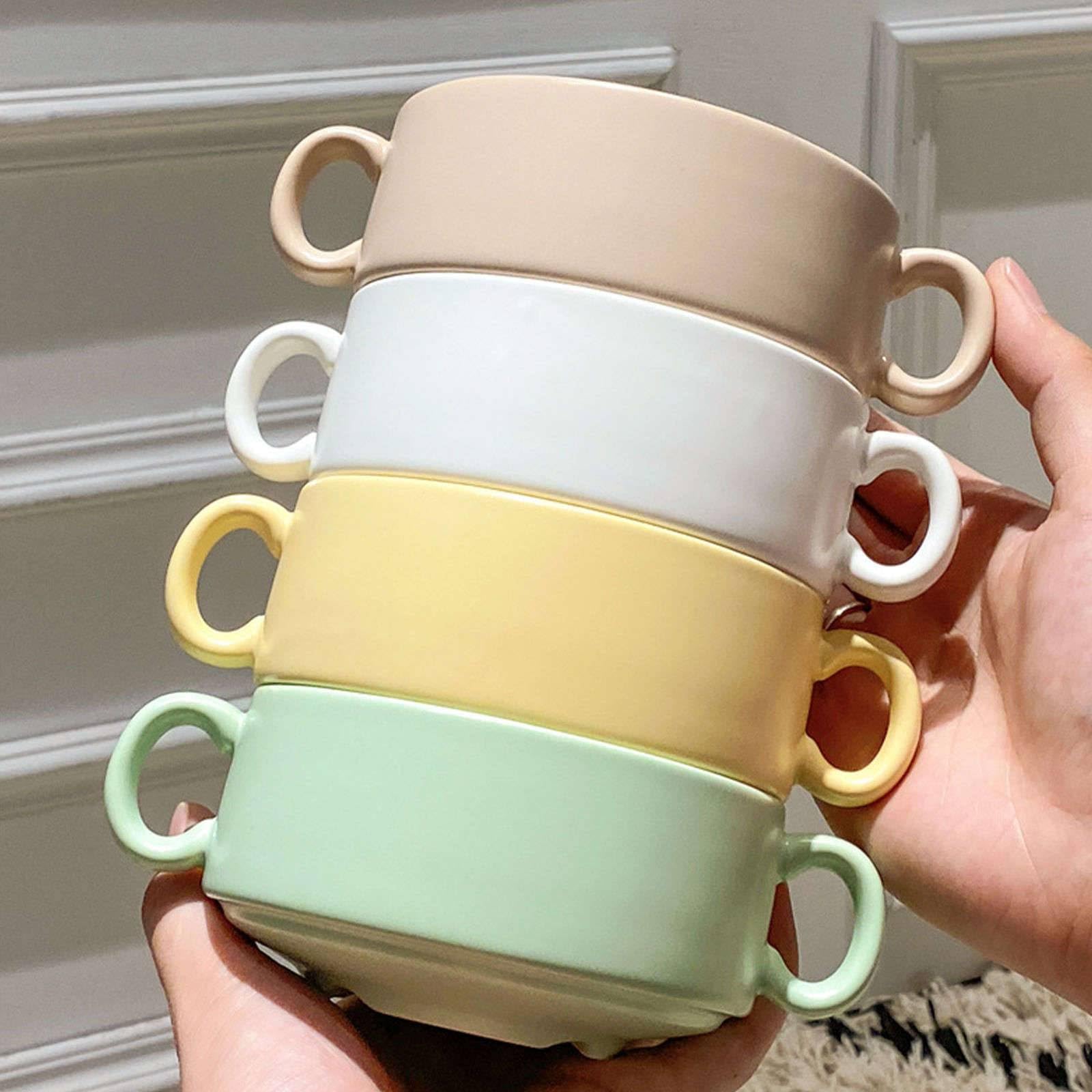 Keramikschale Für Ofen Suppentasse Mit Henkel Aus Porzellan – 12x12x9,5 Cm, Bunt, Mikrowellen- & Spülmaschinenfest – Bouillonbecher, Cremesuppenschale Für Zwiebelsuppe, Ramen & Haferflocken