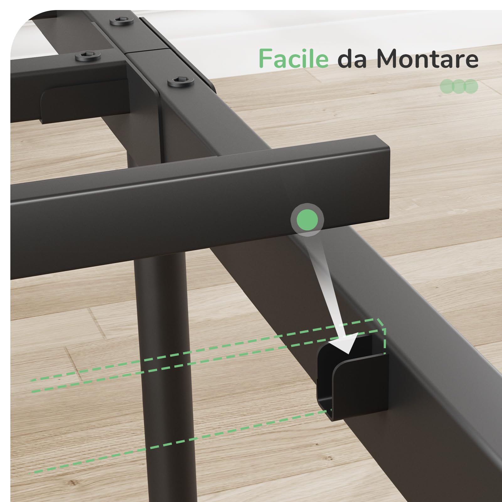Novilla Rete Letto Matrimoniale 160x190 Struttura Letto con Testiera e Pediera, Supporto a Doghe in Acciaio, Design Antiscivolo per Materasso, Spazio di Archiviazione Sotto il Letto, Nero