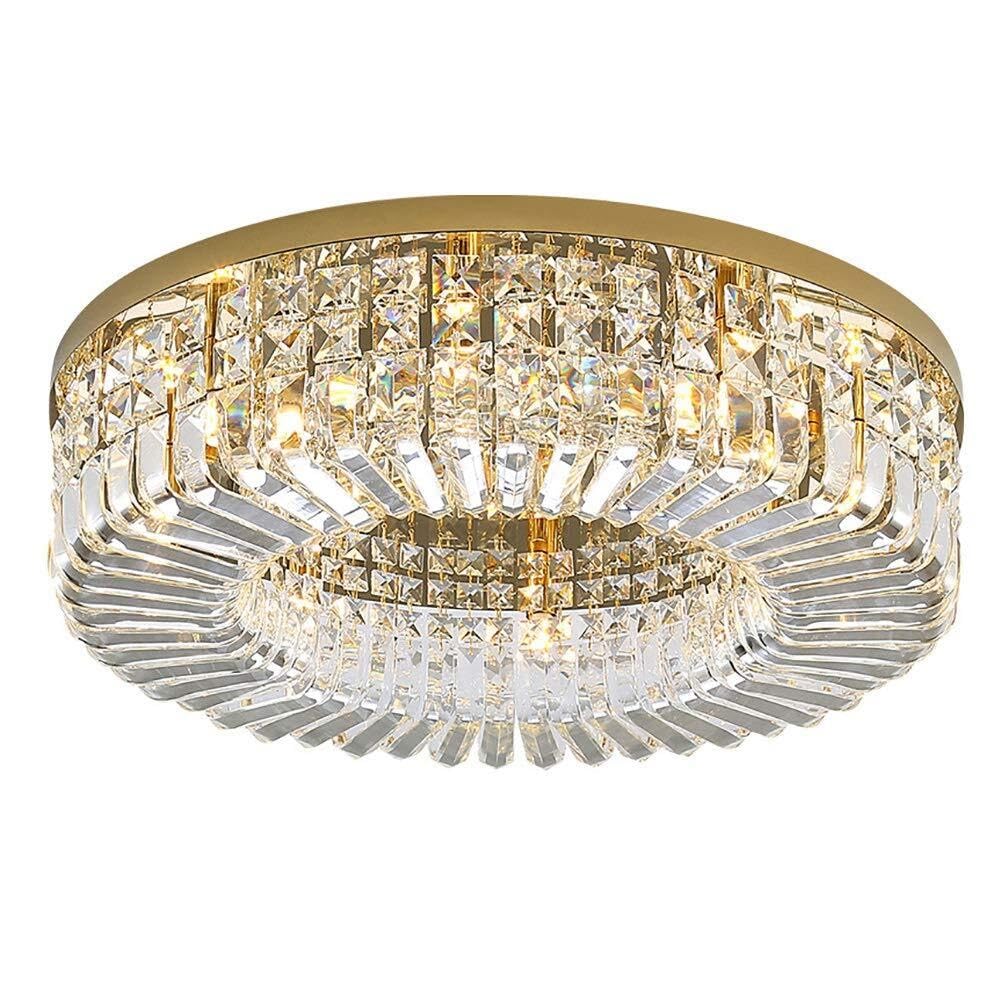 LYMSXAZOU Modern K9 Crystal Ceiling Ht Flush Mount E14 Lamp Fixture Luxurious Round Schandeliers for Dining Room Bathroom Bedroom Livingroom-Chrome(Den,80 * 17Cm)