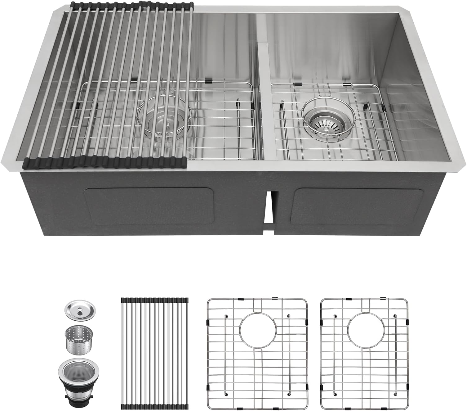 Lordear 32 Inch 16 Gauge Undermount Double Bowl Kitchen Sink Stainless Steel with Smart Low Divider 32x19 Inch Double Basin Kitchen Sinks 60/40