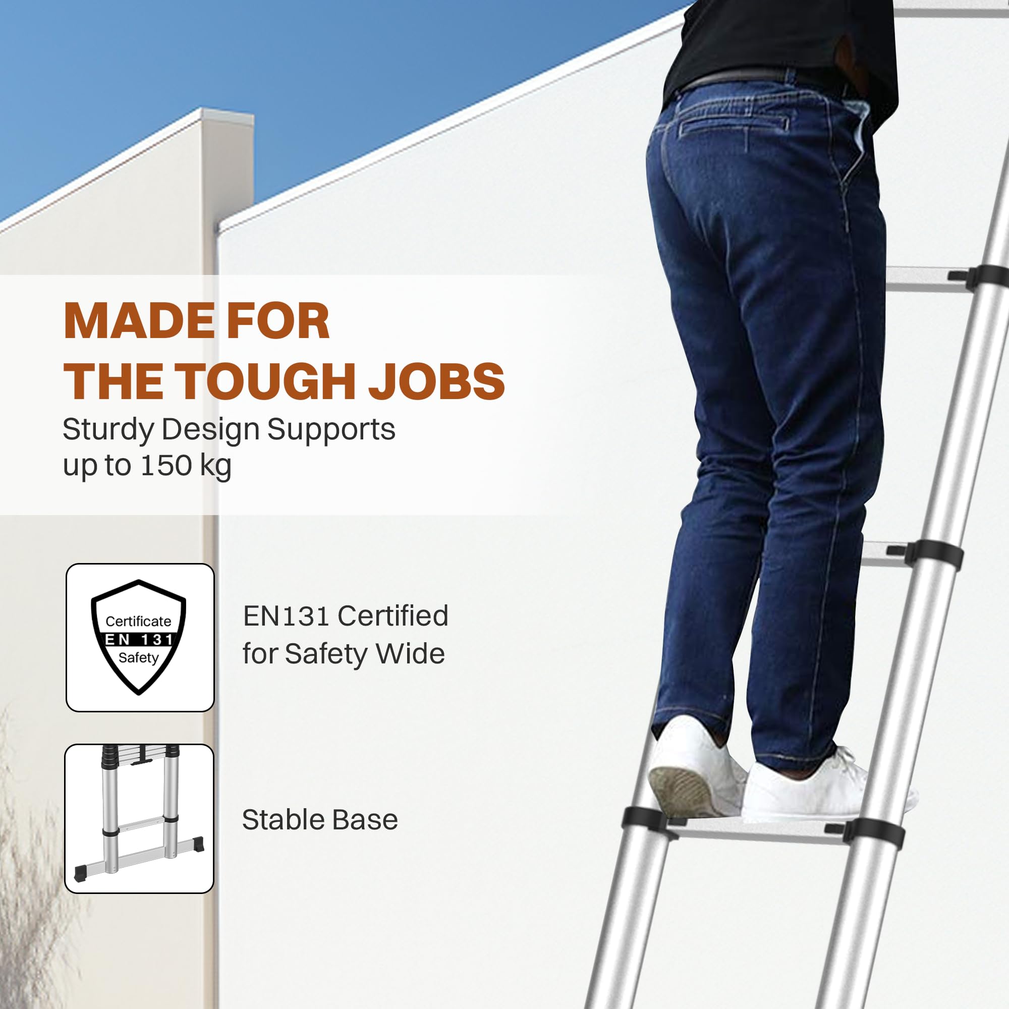 BonKaso VertiPro Telescopic Ladder - 20.5ft, 16 Steps -4