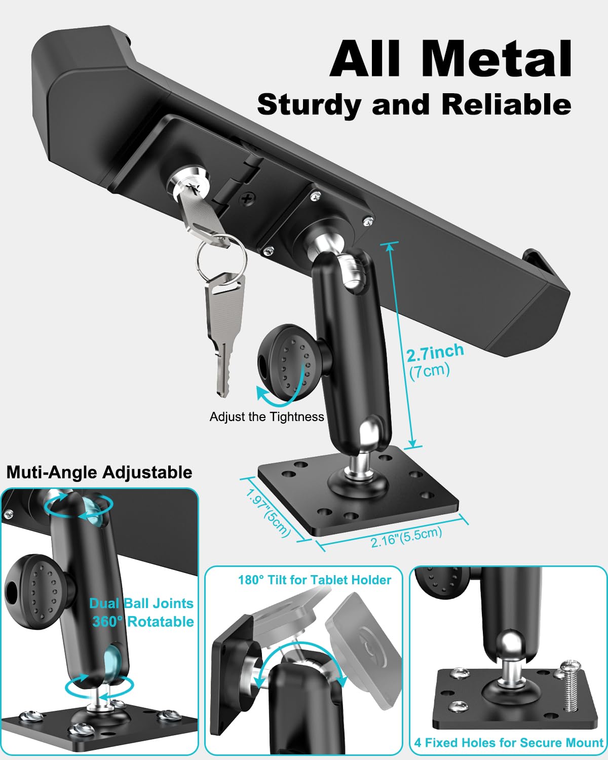 Soporte Antirrobo para Tablet para iPad de 9 a 14", [Robusto y Estable] Soporte Tablet con Protección Antirrobo, Montaje en Coche Pared o Mesa para iPad Pro 13 12.9 11 9.7, iPad Air, Galaxy