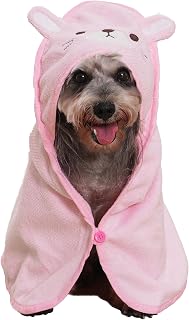 Dog Hooded Bathrobe Towel Fast Drying Absorbent Bath Warm Blanket | Pink S