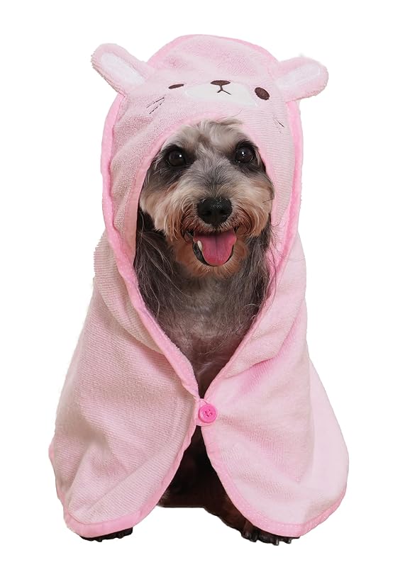 Roupão-Toalha com Capuz para Cães em Microfibra de Secagem Rápida IOICYBF Rosa, Tamanho S
