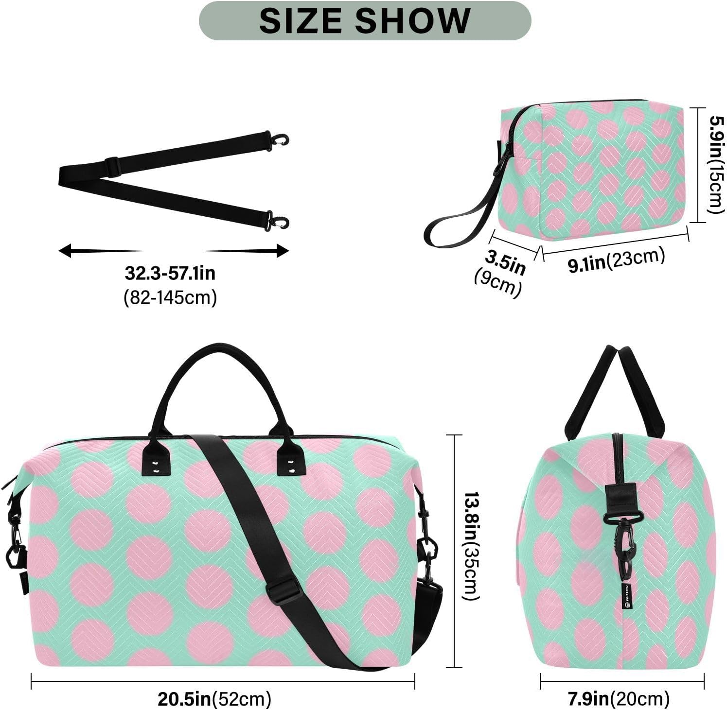 Peach Polka Dot Duffel Bags Weekender Duffel Bag Gym Sports Duffel Bags with Toiletry Bag for Trekking Foldable