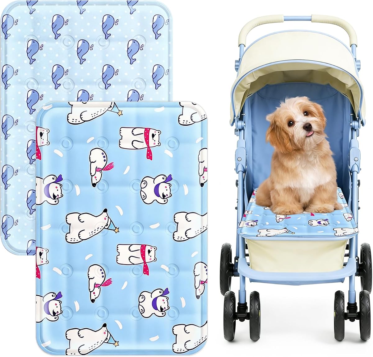 2Pcs Dog Stroller Cooling Mat for Pet Stroller Outdoor Pet Cooling Mat Waterproof Cooling Pad for Small Cat Puppy,Light Color