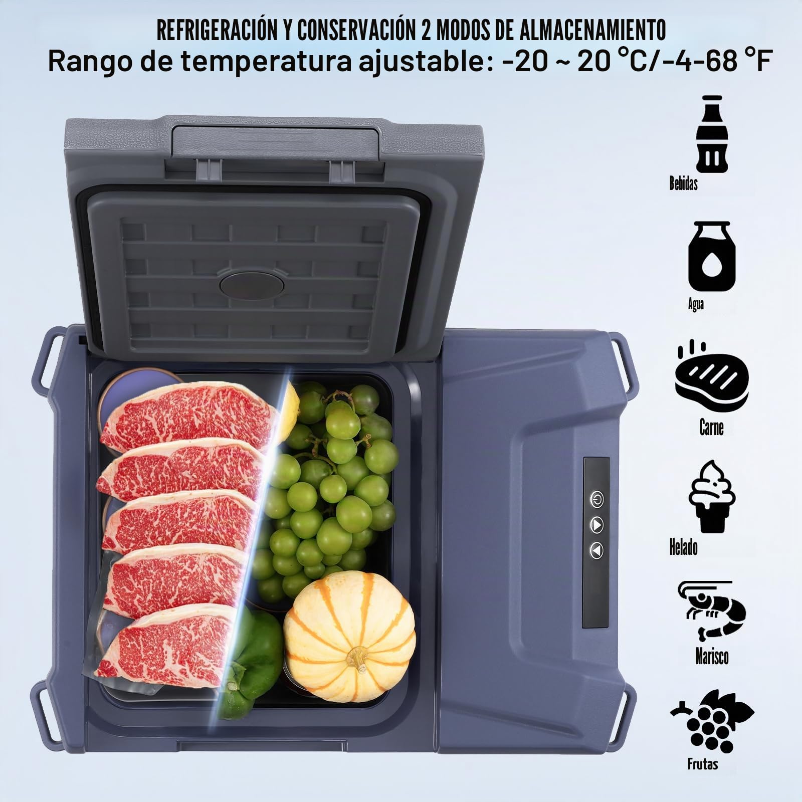 VEVOR Nevera de Compresión Portátil 9 L Mini Nevera para Coche 12/24V DC y 100-240V AC Caja Enfriadora de Zona Única Temperatura Ajustable de -20°C a 20°C para Camión Barco Casa Camping