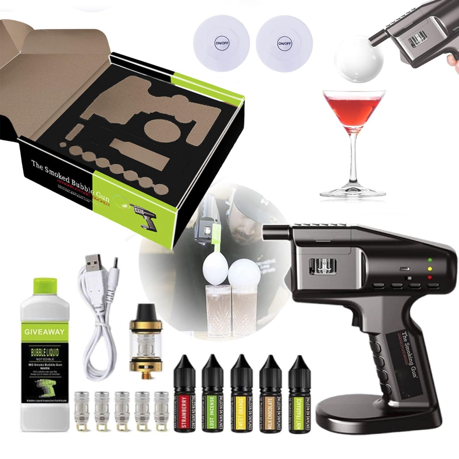 Zestaw do palenia koktajli Flavor Blaster z płynem, ręczny pistolet do baniek dymnych, infuzor dymu USB Molecular Cuisine Bubble Machine