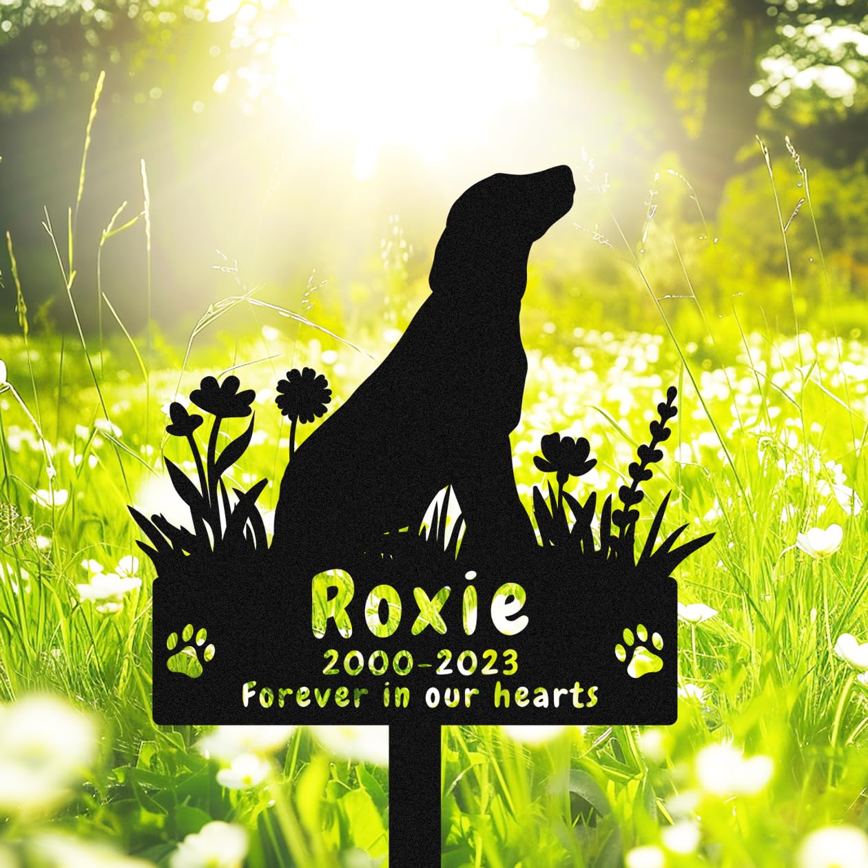 Custom Dog Labrador Retriever Memorial Grave Marker, Personalized Dog Metal Memorial Stake Grave Marker, Dog Memorial Gift, Customized Flowers Dog