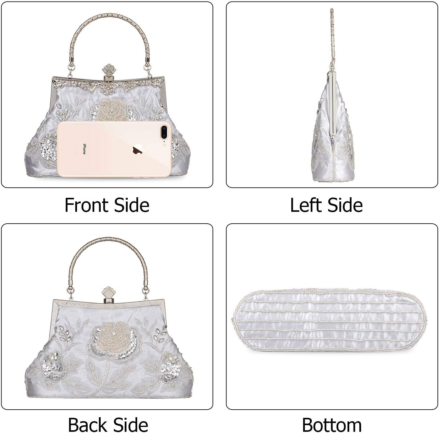 Women's Handbag Vintage Rose Embroidered Beaded Sequin Evening Bag Wedding Party Clutch Purse