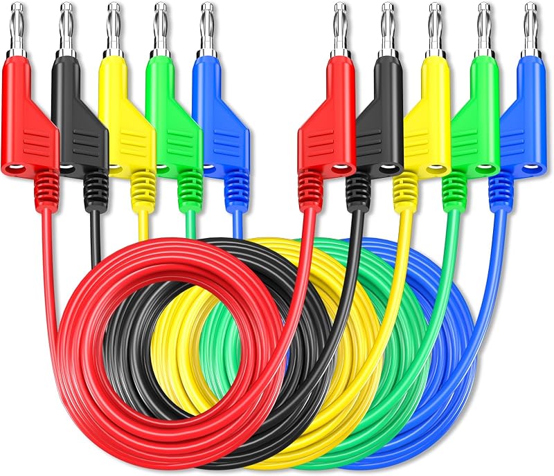 Goupchn 5PCS 4mm Stackable Banana to Banana Plug Test Leads 10ft/3m | Soft Electrical Test Cable Wire, For Multimeter, 1000V 15A Five Colors