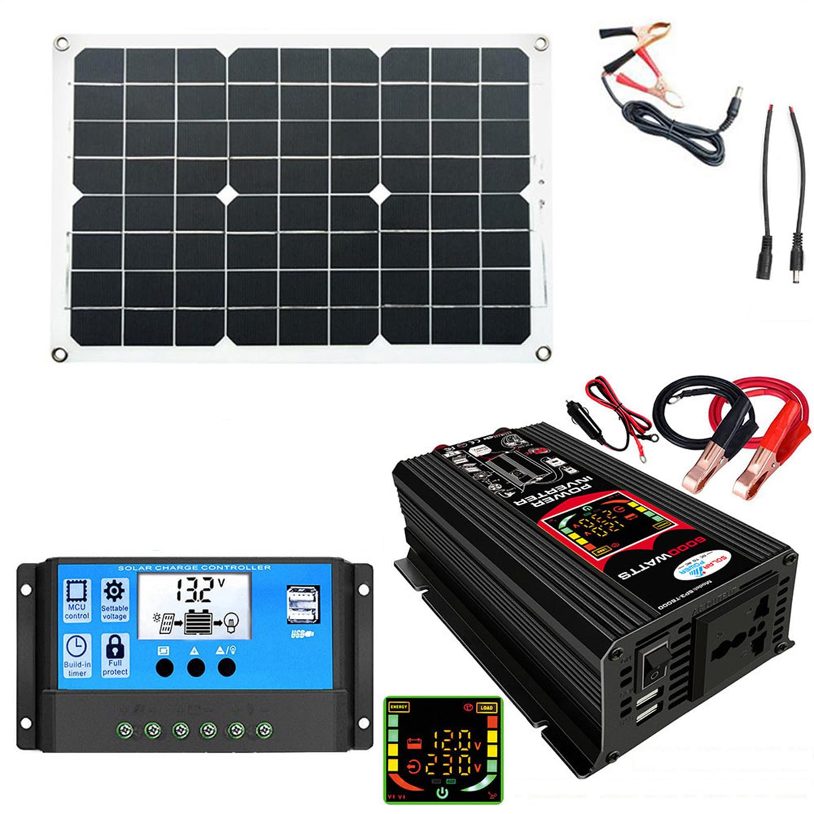 Kit Completo Di Energia Solare - Pannello Solare Da 12 V A 220 V/110 V | Kit Di Pannello Solare | Kit Solare Per Fuori Rete | Pannello Solare Con Batteria Kit Inverter Solare | Kit Solare