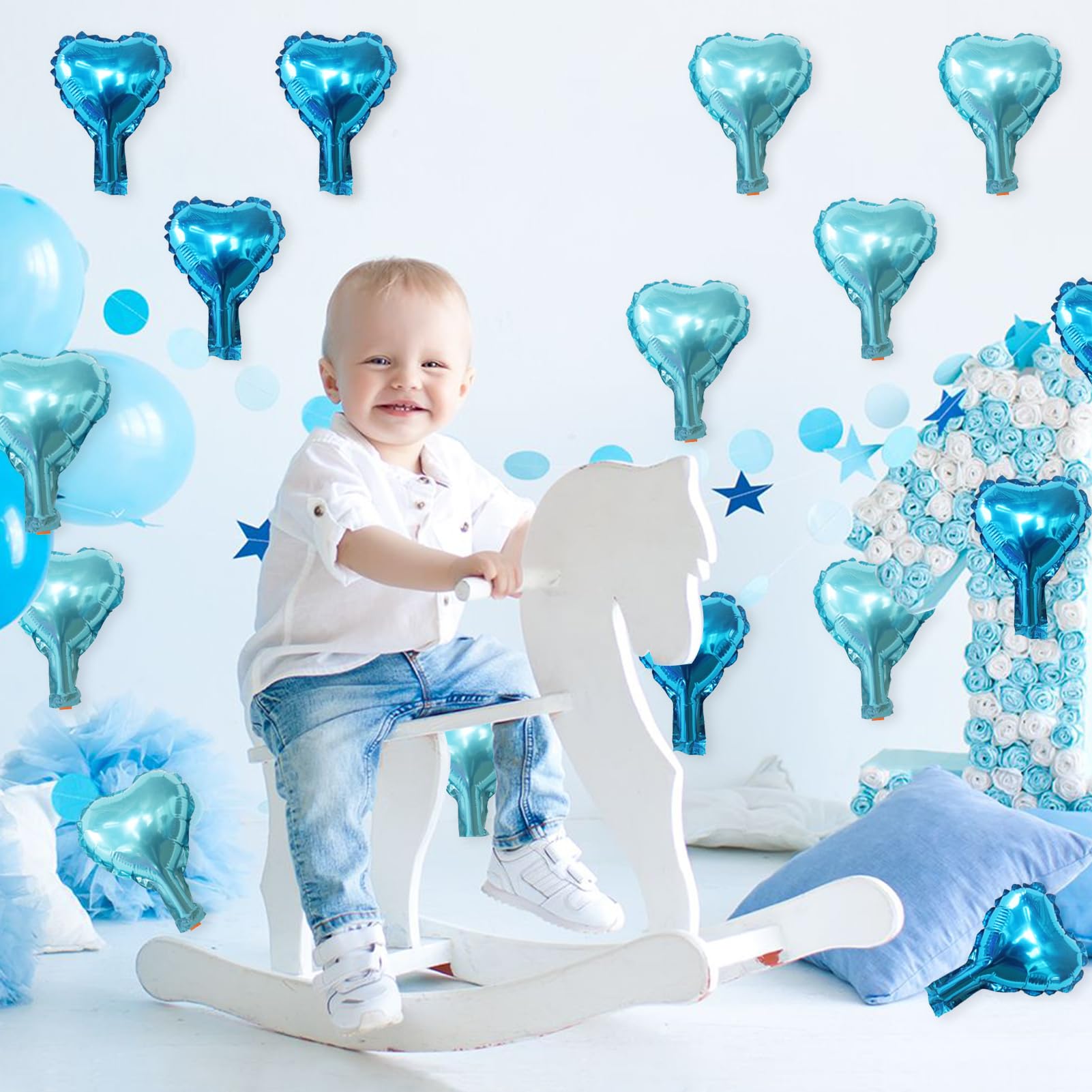PartyDeco Light Blue Heart Foil Balloon - 45cm Mylar Metallic Balloon For Weddings, Baby Showers & Parties