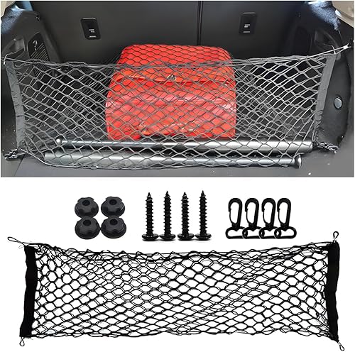 Miniatura 8 de Red de carga trasera para automóvil, red organizadora de almacenamiento elástica estirable ajustable de doble capa, red de almacenamiento de carga